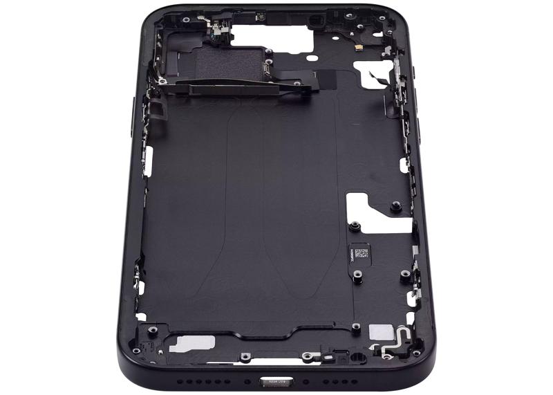 Compra en Guatemala el Marco intermedio negro con botones de encendido y volumen para iPhone 15 Plus versión internacional, ideal para reparaciones en talleres especializados.