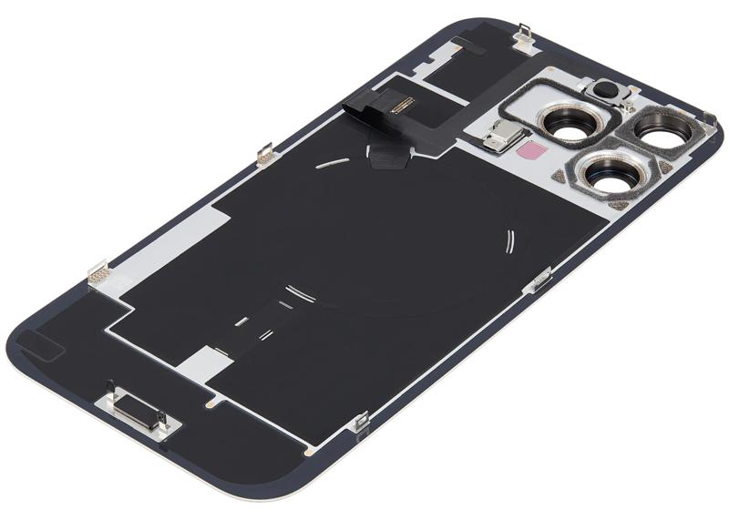 Compra una tapa trasera usada OEM para iPhone 16 Pro Max en Guatemala con placa de acero, carga inalámbrica NFC, MagSafe y flex de linterna.