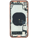 Tapa trasera de iPhone XR Coral Refurbished (A1984, A2105, A2106) con logo Apple, repuesto de carcasa.