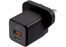 Adaptador de pared AmpSentrix 30W USB-C/USB-A negro titanio con enchufe 220V UK para carga rápida.