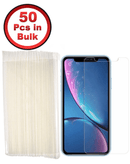 Protector de pantalla de vidrio templado claro para iPhone 11 Pro/XS/X en pack de 50 unidades, disponible en Guatemala para mayoristas.