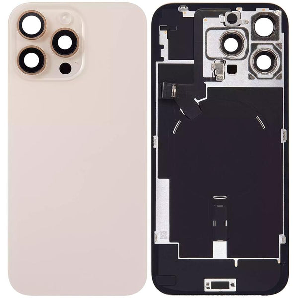 Encuentra tapa trasera con placa de acero para iPhone 16 Pro Max en Guatemala, mayorista de componentes iPhone con garantía y calidad OEM extraída.