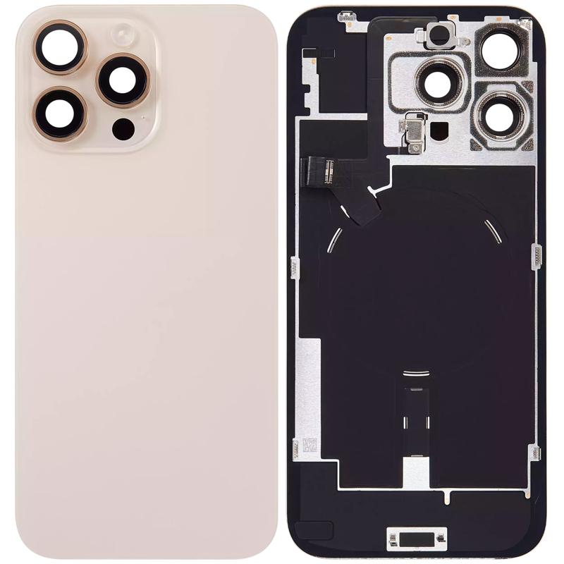 Encuentra tapa trasera con placa de acero para iPhone 16 Pro Max en Guatemala, mayorista de componentes iPhone con garantía y calidad OEM extraída.