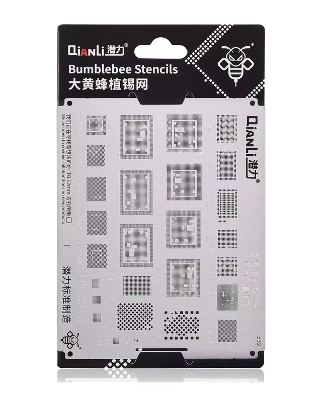 Plantilla Bumblebee (QS532) para iPhone X-15 (Qianli) ideal para reparaciones de iPhones en Guatemala.