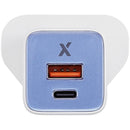 Cargador de pared AmpSentrix 30W ultramarino dual USB-C/USB-A con enchufe UK, ideal para reparaciones.