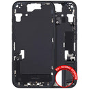 Mid-frame housing negro para iPhone 15 A2846 con puerto de carga y pequeñas piezas de repuesto.