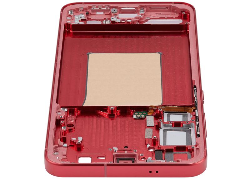 Chasis intermedio en color Coral Red para Samsung Galaxy S25 Plus 5G, disponible para reparaciones en Guatemala.