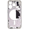 Encuentra la carcasa central con botones de encendido y volumen para iPhone 15 Pro en Guatemala, disponible en versión EE. UU., grado B, color blanco titanio, ideal para reparaciones y reemplazos.
