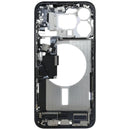 Marco medio azul titanio usado para iPhone 15 Pro Max, con puerto de carga flex y piezas pequeñas.