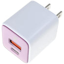 Cargador de pared GaN AmpSentrix Pro 30W rosa con puertos USB-C y USB-A.