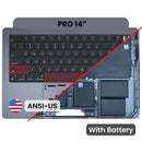 Tapa superior Space Black original MacBook Pro 14 A3112 (2024) con batería y teclado para reparación.