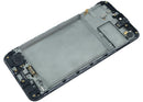 Pantalla Samsung Galaxy M21 original negra con frame, ideal para reparación de display LCD y screen rota (SM-M215F).