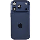 Tapa trasera azul profundo usada para iPhone 17 Pro A3256 con puerto de carga y pequeñas piezas.
