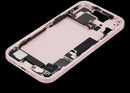 Reparación de carcasa central con puerto de carga flex y piezas pequeñas para iPhone 15 en Guatemala.
