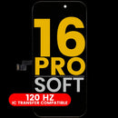 Pantalla soft OLED para iPhone 16 Pro, 120Hz, con display nítido y frente oscuro.