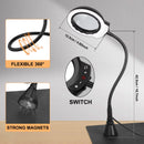 Lámpara LED de aumento 5X con pinzas, ideal para soldadura y trabajos de precisión.