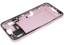 Chasis medio gris plateado de iPhone 15 Plus A2847 con pequeñas piezas internas.