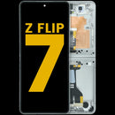 Pantalla OLED interna refurbished blanca para Samsung Galaxy Z Flip 7 5G, con marco, lista para reparación.