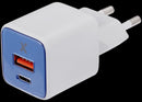 Cargador de pared GaN 30W AmpSentrix Pro ultramarino con puertos USB-C y USB-A, enchufe EU.