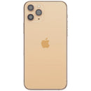 Tapa trasera refurbished oro mate para iPhone 11 Pro (A2160, A2215, A2217) con puerto de carga y piezas pequeñas.