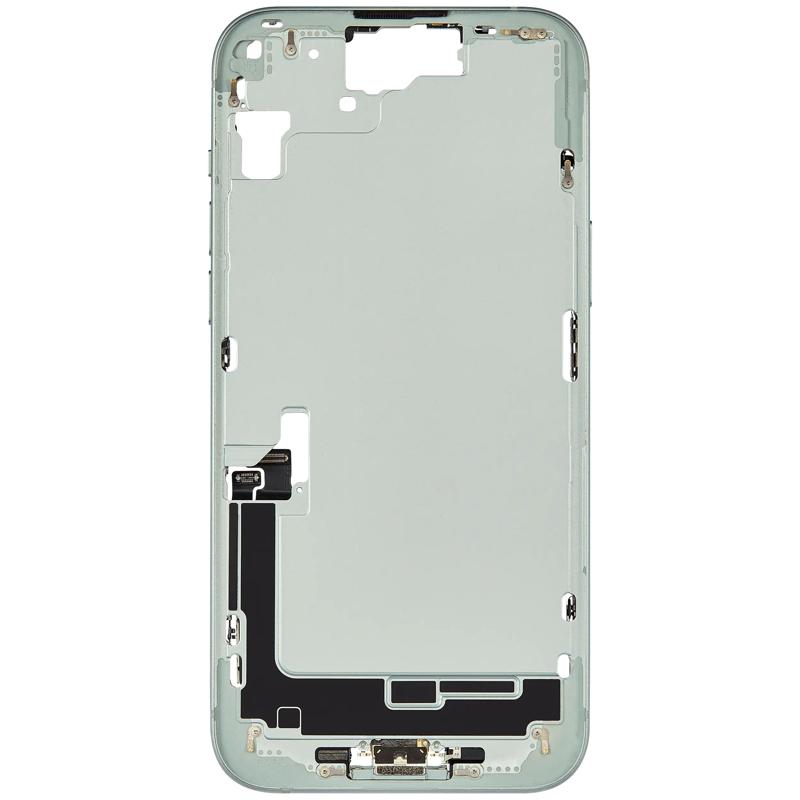 Compra al por mayor en Guatemala la carcasa media con puerto de carga flex para iPhone 15 Plus en color verde, perfecta para tus reparaciones de iPhone.