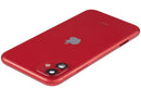 Tapa trasera roja usada para iPhone 11 (A2111) con puerto de carga y piezas pequeñas.