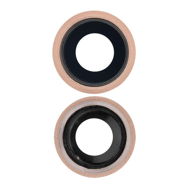 Repuesto de lente de cámara trasera con soporte y bisel para iPhone 8 en Guatemala, pack de 10 unidades en color dorado con cristal de zafiro real premium.