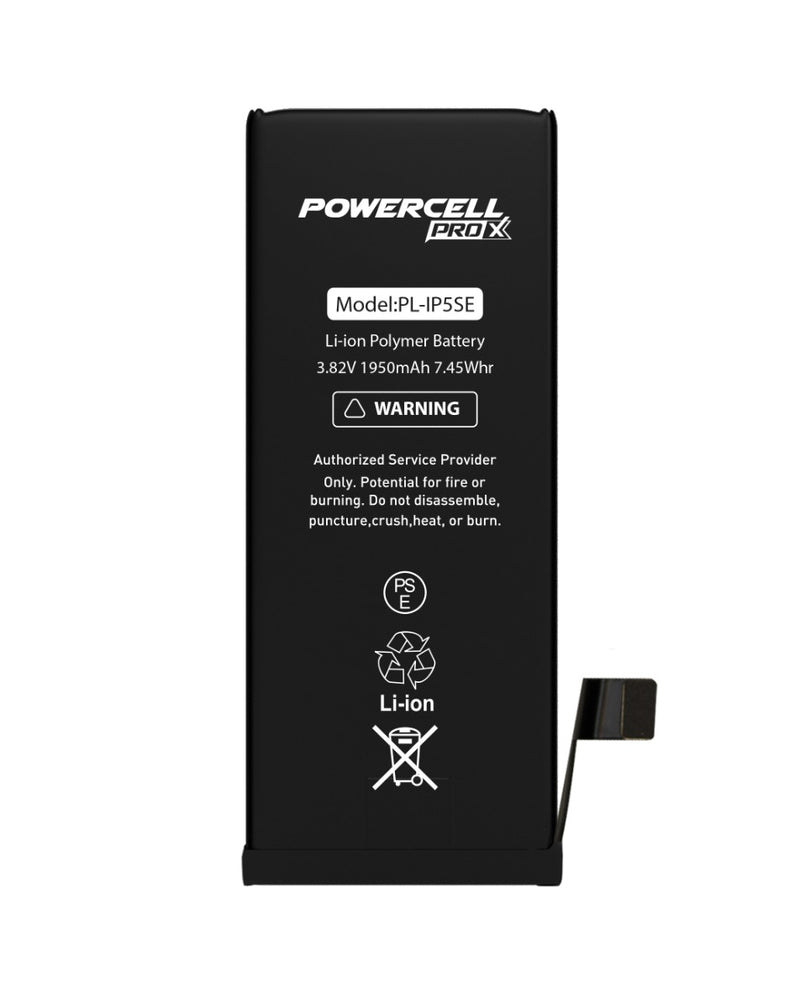 Batería POWERCELL PRO Extended Capacity de 1950 mAH para iPhone 5SE en Guatemala, disponible en mayoristas de repuestos y talleres de reparación.