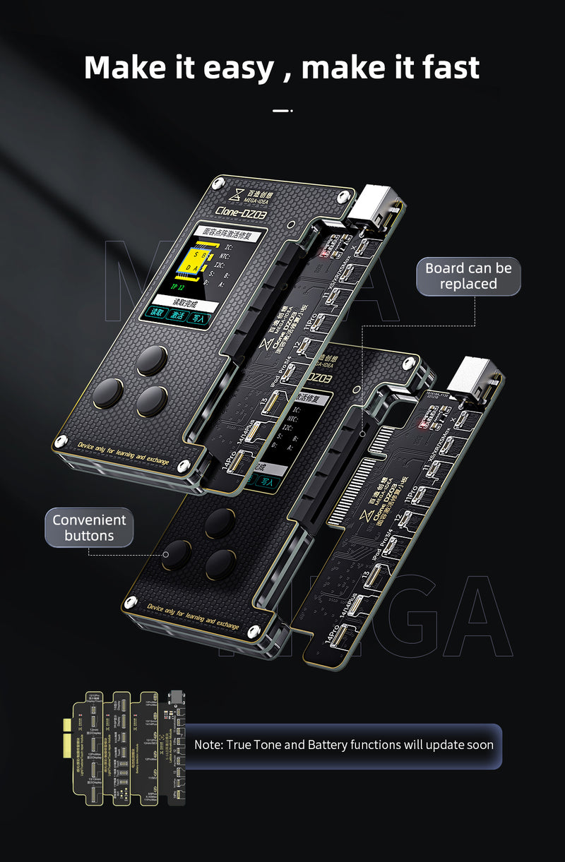 Encuentra la Placa QianLi Mega-Idea 7 en 1 DZ03 para reparación de baterías y clon de Face ID en Guatemala.