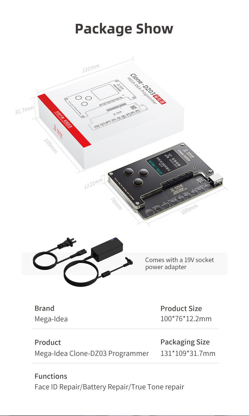Encuentra la Placa QianLi Mega-Idea 7 en 1 DZ03 para reparación de baterías y clon de Face ID en Guatemala.