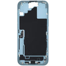 Chasis mid-frame verde azulado usado para iPhone 16 Plus (A3082) con puerto de carga flex y small parts.