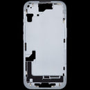 Chasis medio iPhone 15 azul (A2846) usado con piezas pequeñas, ideal para reparación de estructura.