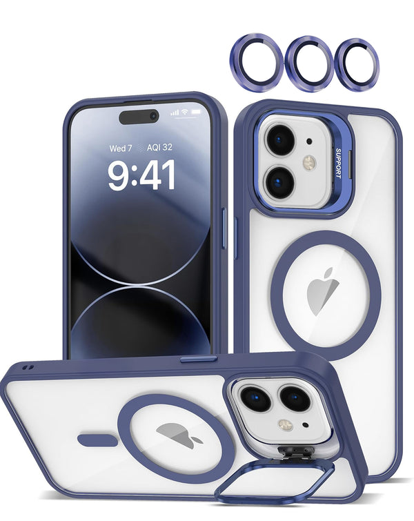 Funda silicone Transpalet y soporte de camara con lente de camara iPhone 11 (Azul oscuro)