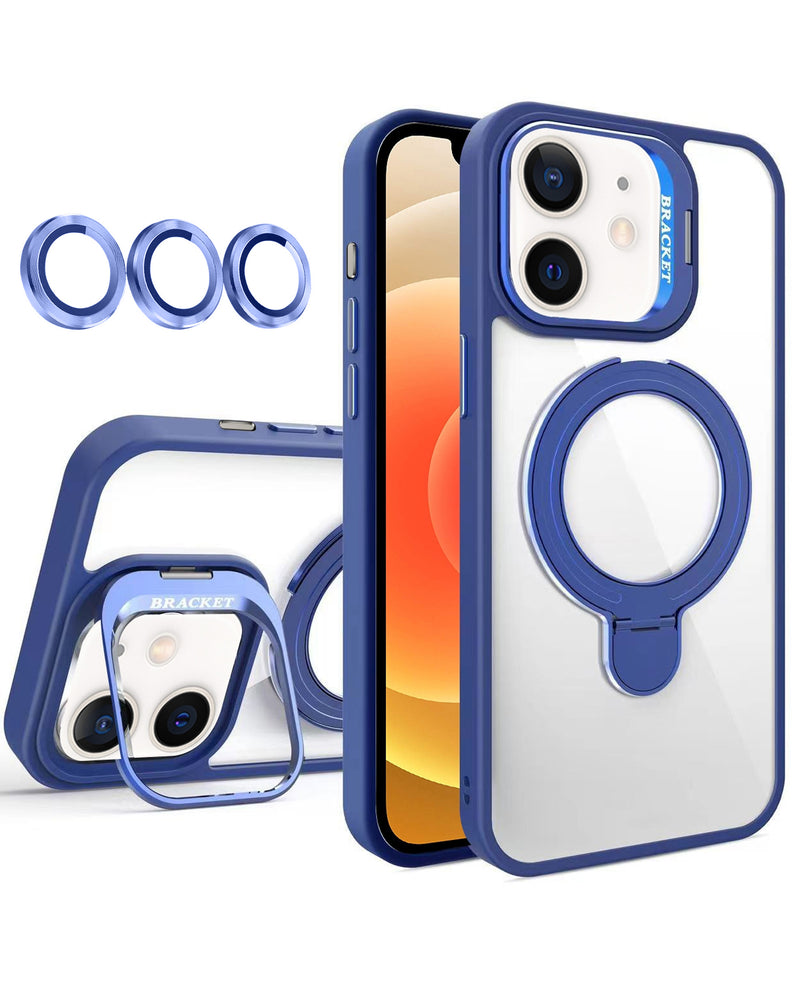 Case magnetico clear con 2 kickstand y lente de camara - DARK BLUE