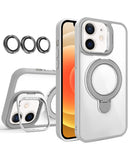 Encuentra el estuche magnético transparente con kickstand y lente de cámara para iPhone 11 en Guatemala, disponible en tiendas de accesorios para iPhone y mayoristas de tecnología.
