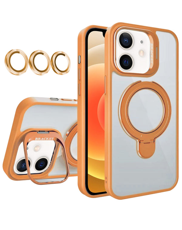 Funda magnética clear con 2 kickstand y lente de cámara para iPhone 11 en color naranja en Guatemala.