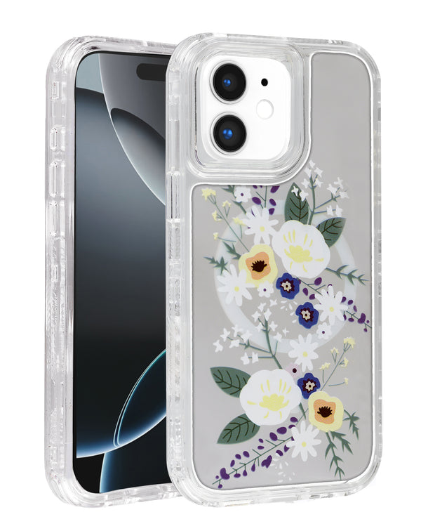 Encuentra la funda transparente Flower Design con cargador wireless para iPhone 11 en Guatemala, al mejor precio en SlowBack.