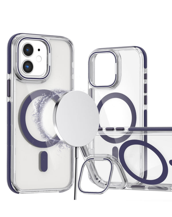 Funda transparente delgada para iPhone 11 con soporte de cámara en Guatemala, disponible en color morado.