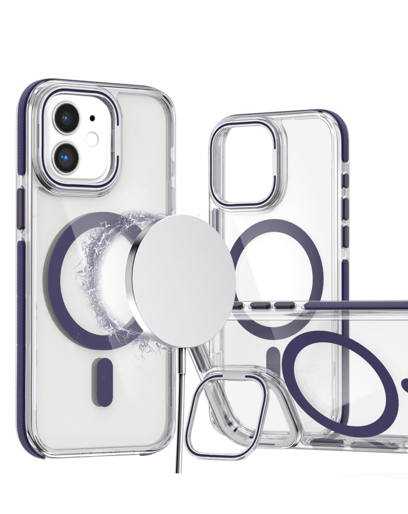 Funda transparente delgada para iPhone 11 con soporte de cámara en Guatemala, disponible en color morado.