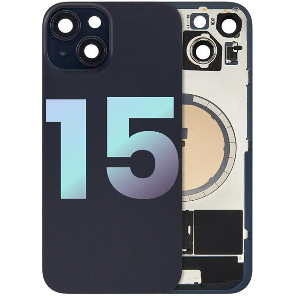 Reparación de tapa trasera con MagSafe, NFC y Flashlight flex para iPhone 15 en Guatemala.