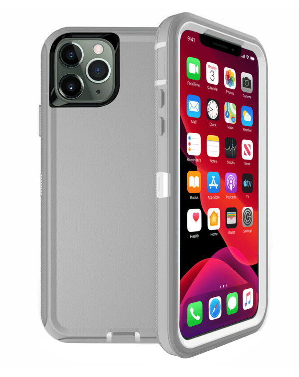Funda heavy duty para iPhone 11 Pro Max en color gris y blanco, ideal para proteger tu dispositivo en Guatemala.