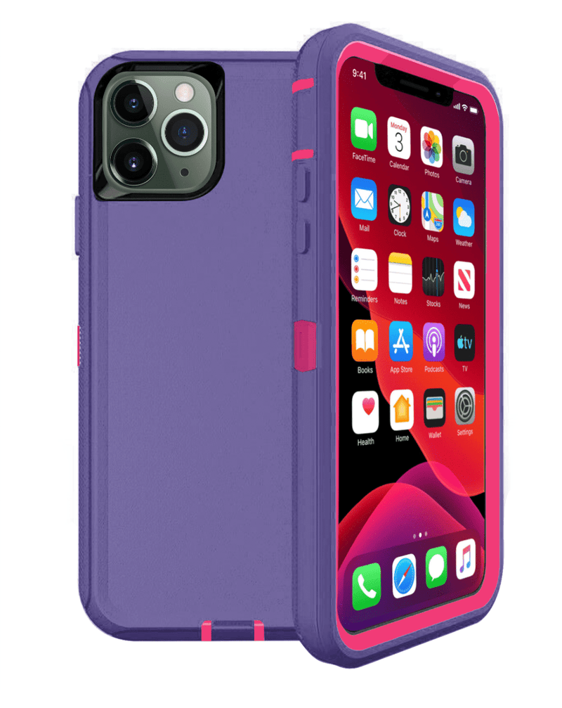 Protege tu iPhone 11 Pro Max con estilo con una funda heavy duty de color morado oscuro y rosa en Guatemala.