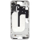 Chasis medio blanco usado para iPhone 16 Plus (A28XX), con piezas pequeñas, ideal para reparación de estructura.