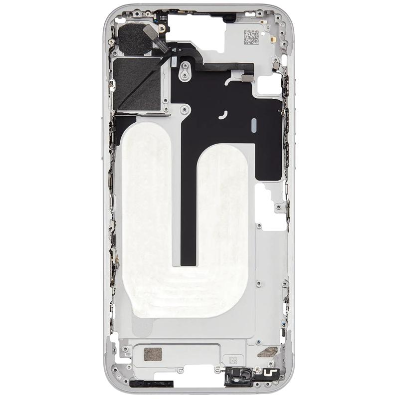 Marco medio con botones de encendido y volumen para iPhone 16 Plus en Guatemala, OEM usado de Grado A, blanco.