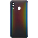 Tapa trasera negra para Samsung Galaxy A40 (A405) con lente de cámara, repuesto Aftermarket Plus para reparación.