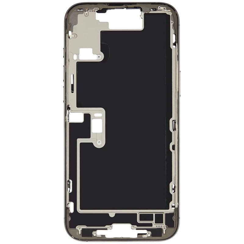 Encuentra la carcasa intermedia con botones de encendido y volumen para iPhone 16 Pro Max en Guatemala, disponible en grado A y color titanio natural.