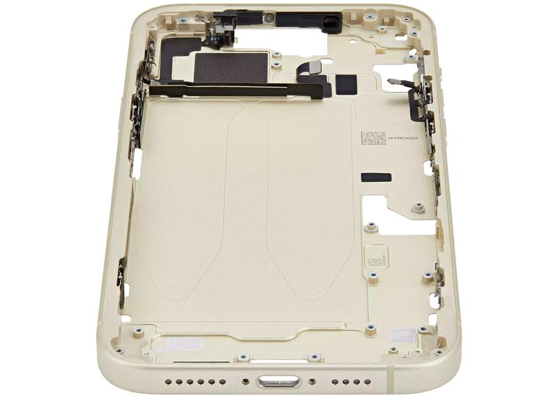 Marco intermedio con botones de encendido y volumen para iPhone 15 Plus (Versión Internacional) (USADO OEM extraído: Grado A) (Amarillo)