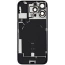 Reparación de tapa trasera con placa de acero y flex de linterna para iPhone 16 Pro Max en Guatemala.