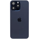 Tapa trasera original iPhone 15 Pro Max azul titanio, con lente de cámara, MagSafe y NFC.