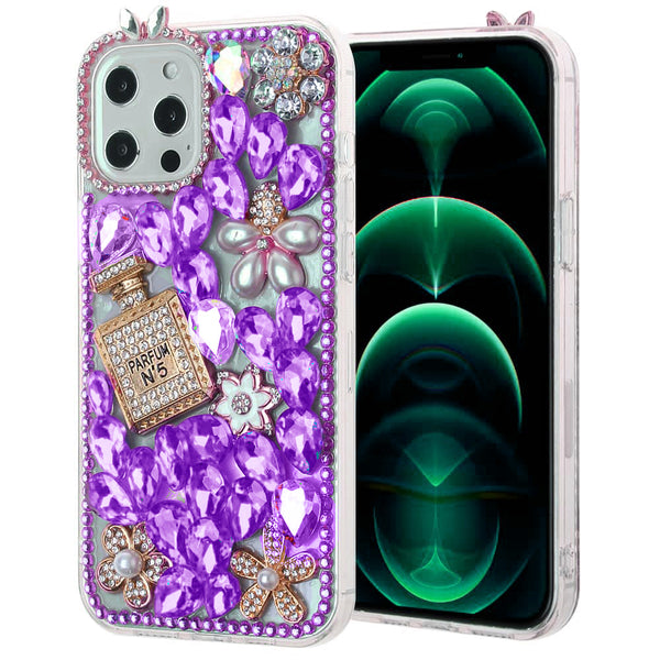 Encuentra la funda dura de silicona Crystal Flower Perfume para iPhone 12 Pro Max en Guatemala, ideal para reparaciones y mayoristas.